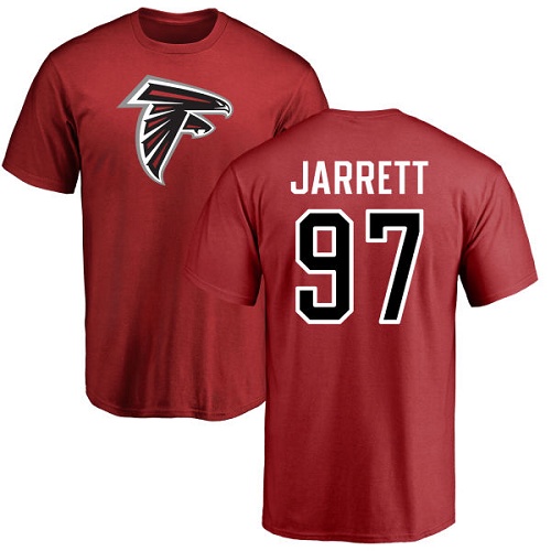 Atlanta Falcons Men Red Grady Jarrett Name And Number Logo NFL Football #97 T Shirt